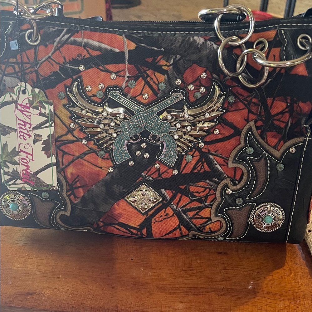 Vibrant Orange and Black Shoulder Bag with Embellishments